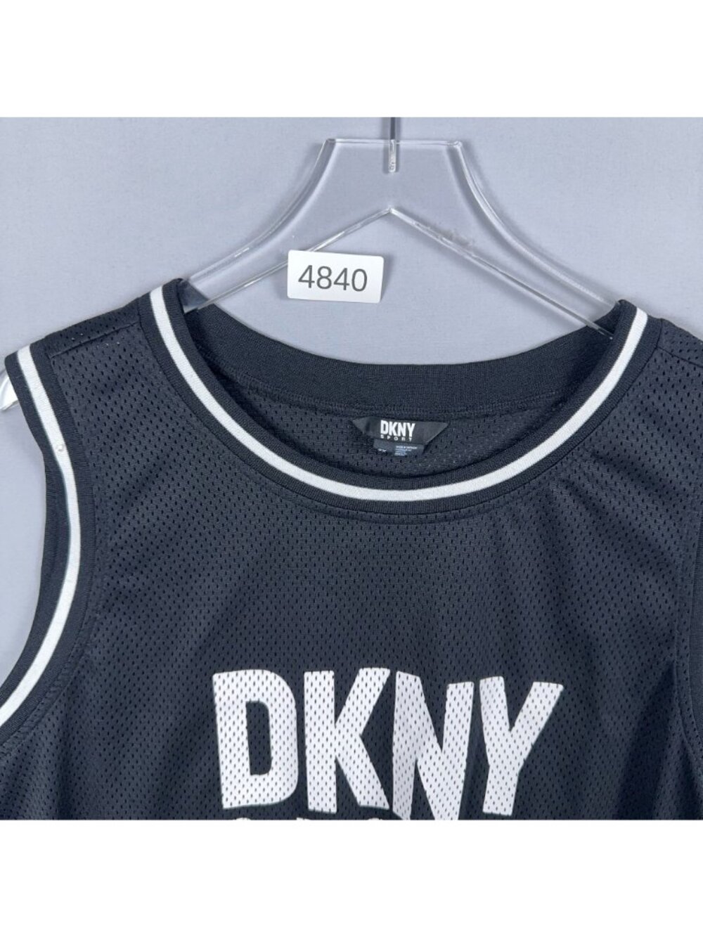 DKNY Sport Tank Top Size 2X Mesh Basketball Black Sleeveless White Logo Was $44. - Picture 12 of 12